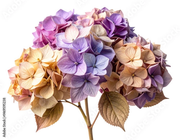 Obraz Softly Wilted Hydrangea Flowers with Faded Tones, isolated on transparent background PNG