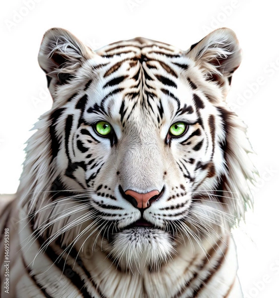 Fototapeta White Tiger Face, Isolated Transparent Background, Design Element
