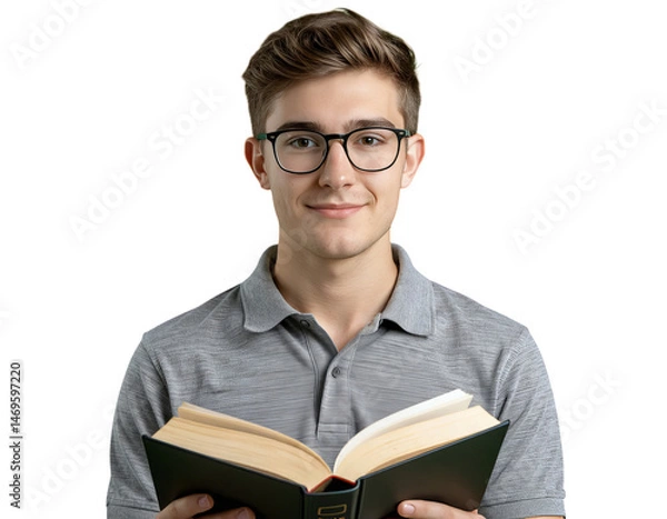 Fototapeta Young Man Reading Book, Isolated Transparent Background