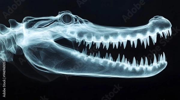 Fototapeta X-ray of a Crocodile's Jaw: Close-up X-ray of a crocodile’s jaw, emphasizing the sharp teeth and strong bone structure. 
