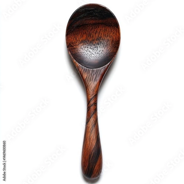 Obraz Wooden spoon with a rich dark brown hue.  Handcrafted and smooth