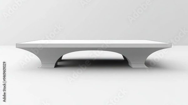 Obraz Modern minimalist table.  A simple, rectangular, white table with arched supports.  Clean lines and a neutral color scheme