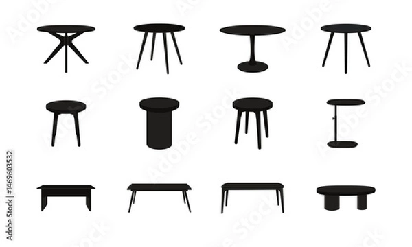Obraz Modern Table Silhouettes Set – Minimalist Furniture Vector Collection