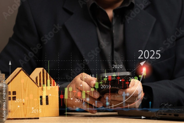 Fototapeta The goal of real estate investing and using technology for financial management and informed decision making. Strategic planning and long term investment.