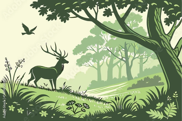 Fototapeta 56 deer, deer standing in nature, deer with antlers, wildlife, nature, photorealistic, 8k
