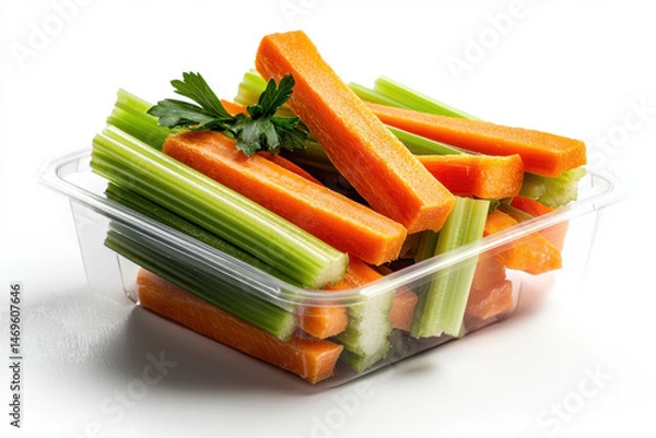 Fototapeta Healthy snack options packaged precut vegetable sticks kitchen table food photography minimalist style top-down view freshness concept