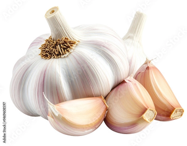 Obraz  Whole Garlic Bulb with Separated Cloves, isolated on transparent background PNG