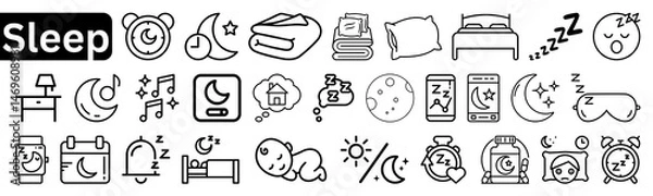 Fototapeta Sleep & Relaxation Icon Pack – Line Style Transparent PNG File
