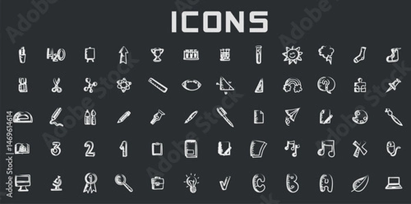 Fototapeta Collection of White Icons on Dark Background – Versatile Symbols for Graphic Design and User Interfaces