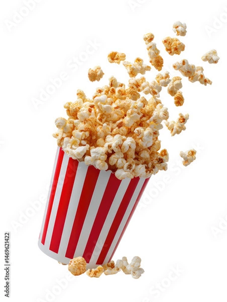 Obraz Classic Red and White Striped Popcorn Cup Tipped Over on Transparent Background

