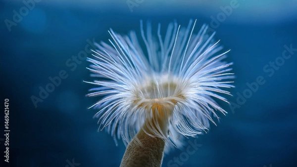 Obraz Rotifer’s Crown of Cilia Captured Mid-Rotation in Crisp Detail Against a Deep Blue Aquatic Backdrop