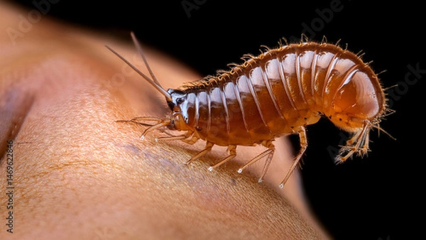 Fototapeta Super-Macro of a Springtail’s Furcula Jumping Organ Flexed Underneath Its Body, Highlighting Hooks and Musculature