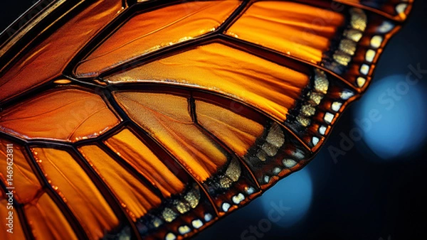 Fototapeta Ultra-Macro of a Monarch Butterfly Wing Transforming into Stained Glass Fractal Veins