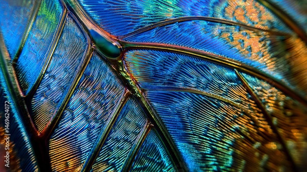 Fototapeta Wasp Wing Pattern Painted with Iridescent Oil Slick Swirls