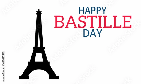 Obraz Bastille Day poster vector illustration. Black Eiffel Tower. Suitable for banners, cards. French National Day. July 14th every year