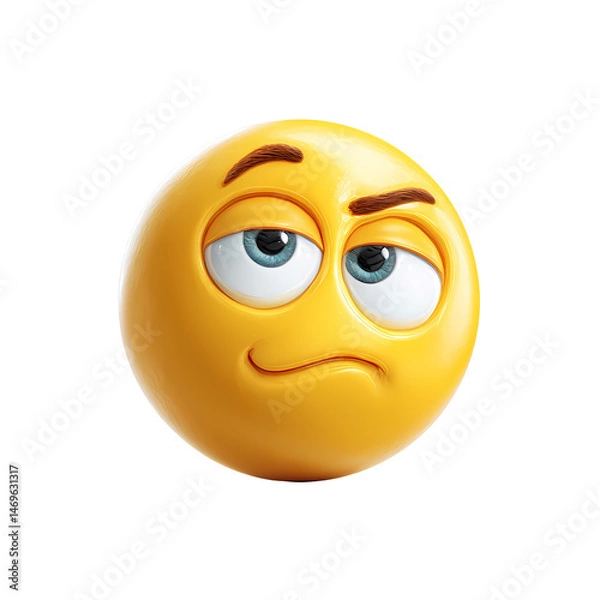 Fototapeta 3D Render of Skeptical Yellow Emoticon on Transparent Background