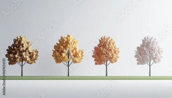 Fototapeta Four Trees in Autumn Colors and White Background