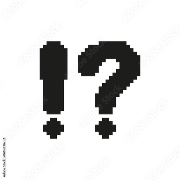 Fototapeta Exclamation And Question Mark Pixel Art Icon. Expression Of Surprise, Curiosity, And Inquiry Symbol. Retro Gaming Style. Isolated Vector Illustration