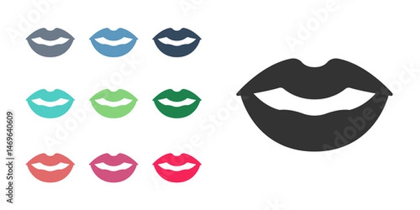 Fototapeta Black Smiling lips icon isolated on white background. Smile symbol. Set icons colorful. Vector