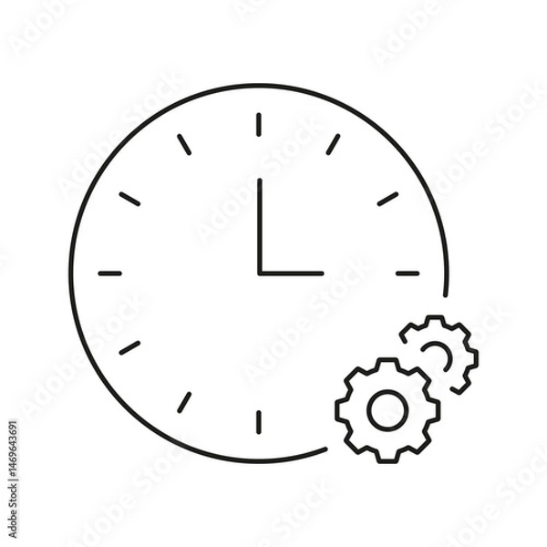 Fototapeta Clock With Gears Line Icon. Time Management, Efficiency, And Process Optimization Outline Symbol. Workflow Automation And Productivity Enhancement. Editable Stroke. Isolated Vector Illustration
