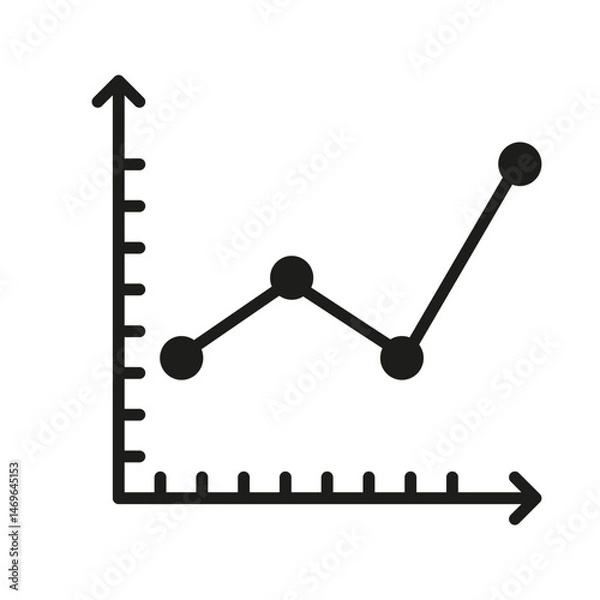 Fototapeta Line Graph Chart Solid Icon. Data Analysis, Trend Visualization, And Statistical Representation Silhouette Symbol. Business And Financial Insights. Isolated Vector Illustration