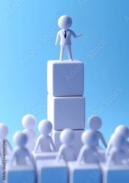 Obraz 3D illustration of leadership concept with leader on top of blocks guiding team,