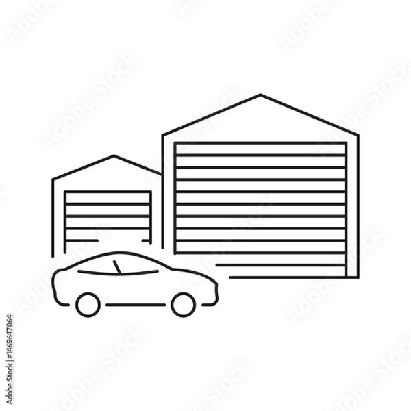Fototapeta Car And Garage Line Icon. Vehicle Storage And Parking Facility Outline Symbol. Automotive Safety And Protection. Editable Stroke. Isolated Vector Illustration