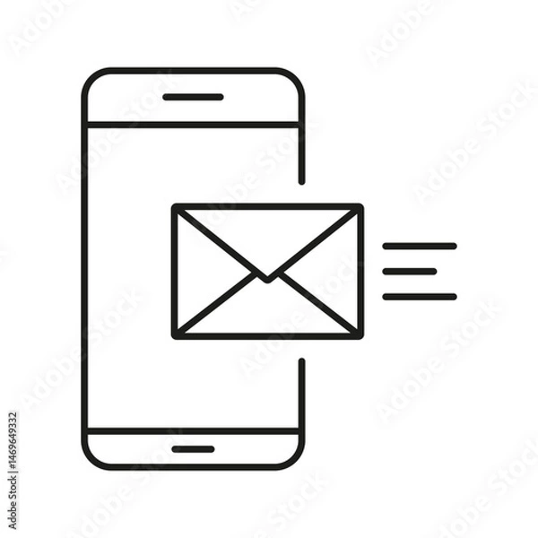 Fototapeta Smartphone With Email Sending Icon. Mobile Communication And Messaging Outline Symbol. Digital Correspondence And Connectivity. Editable Stroke. Isolated Vector Illustration
