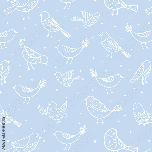 Fototapeta Colorful doodle bird seamless pattern. Collection of flat hand drawn birds. Cute background for textile print, wrapping paper, wall art design
