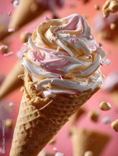 Obraz  Swirled Soft Serve Ice Cream in a Cone