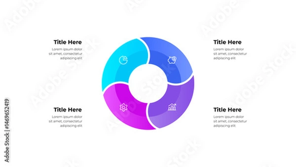 Obraz Vibrant, professional circular 4 steps infographic design featuring colorful sections and placeholder text for customization, ideal for presentations, reports, or marketing materials