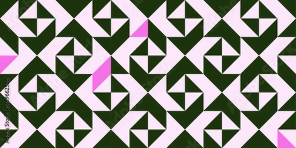 Obraz Minimal Truchet tile pattern in black and white with a pop of pink. Abstract vector graphic for modern layouts or seamless designs.