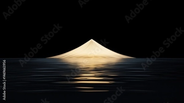 Fototapeta A single light source illuminates a dark body of water, casting a long, narrow reflection.
