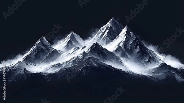 Fototapeta Minimalist mountain range with sharp peaks on black background