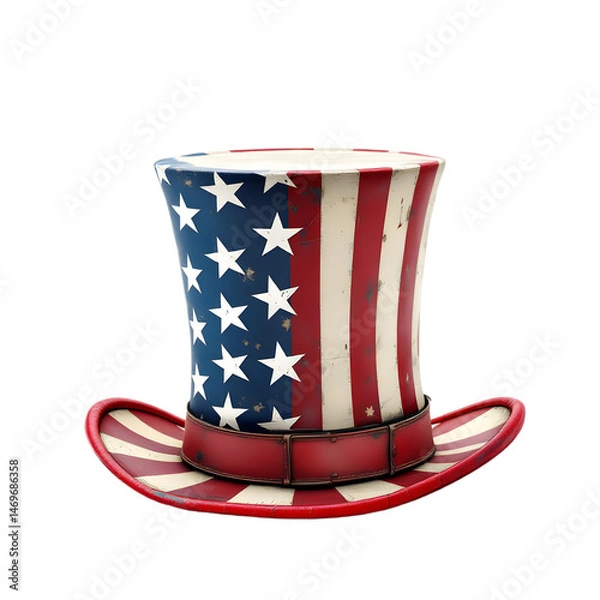 Fototapeta Stars and Stripes Top Hat png  with USA Flag Design, Patriotic Red, White, and Blue Colors for 4th of July Celebration. Fourth of  july, happy independence day, web banner concept.