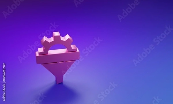 Fototapeta Pink Sales funnel with arrows for marketing and startup business icon isolated on purple-blue background. Infographic template. Minimalism concept. 3D render illustration