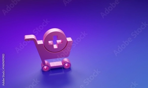Fototapeta Pink Add to Shopping cart icon isolated on purple-blue background. Online buying concept. Delivery service sign. Supermarket basket symbol. Minimalism concept. 3D render illustration