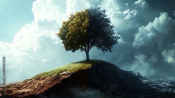 Fototapeta Surreal split landscape tree contrast images