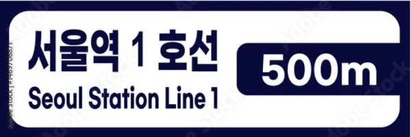 Fototapeta Realistic Korean Road and Direction Signboards – Location, Distance, and Arrow Indicators – Vector Illustration Set