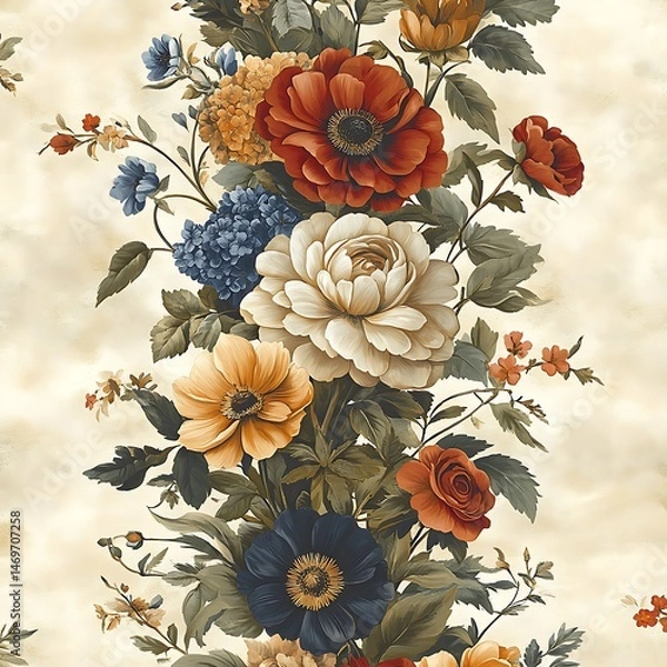 Fototapeta Floral Symphony: A vibrant vertical arrangement of flowers, displaying a rich tapestry of colors and textures, from the soft petals to the intricate details. The beauty of nature.