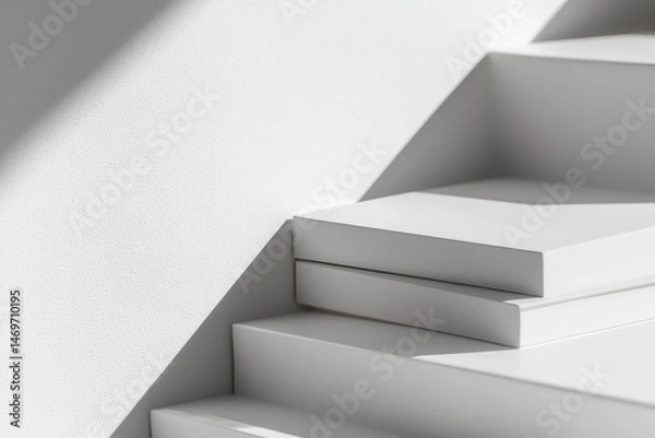 Obraz Sleek modern staircase with minimalist design, soft shadows, and clean lines in bright interior