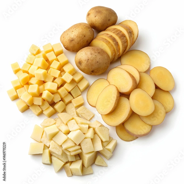 Fototapeta Delicious Ways to Prepare Potatoes: Cubes, Slices, and Whole