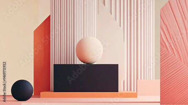 Fototapeta Shapes on stage. Abstract forms in soft light. Geometric composition AI generative