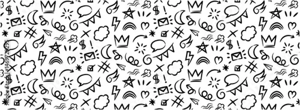 Fototapeta free doodle pattern seamless background monochrome cute hand drawing