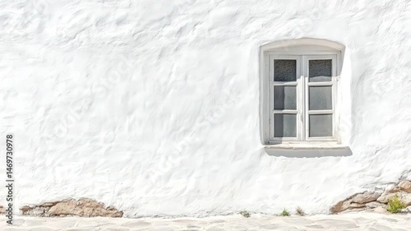 Fototapeta Small White Window on a Whitewashed Wall