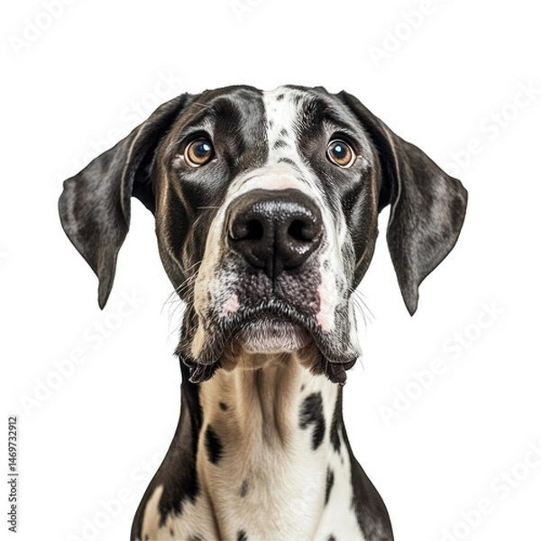 Fototapeta Majestic Gaze: A stunning close-up portrait of a distinguished Great Dane, its striking black and white coat and soulful eyes.
