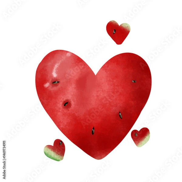 Fototapeta red heart watermelon on white background