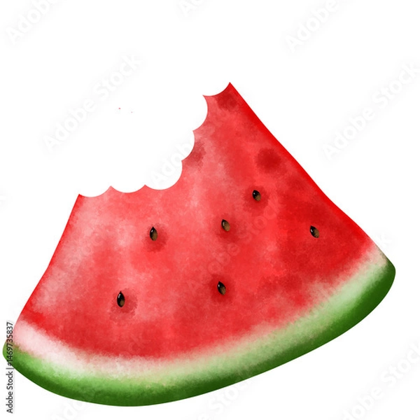 Fototapeta High-quality digital watercolor illustration of a juicy watermelon slice illustration. The vibrant red and green colors, along with detailed textures, make it perfect for food-themed designs,