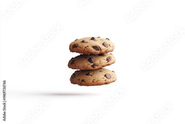 Fototapeta Three chocolate chip cookies stacked
