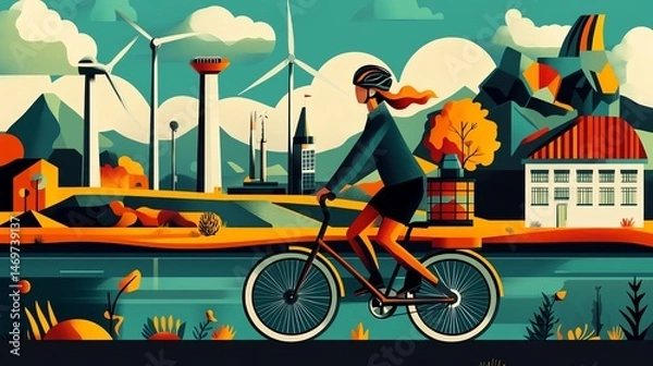 Fototapeta A cyclist enjoying scenic landscapes.